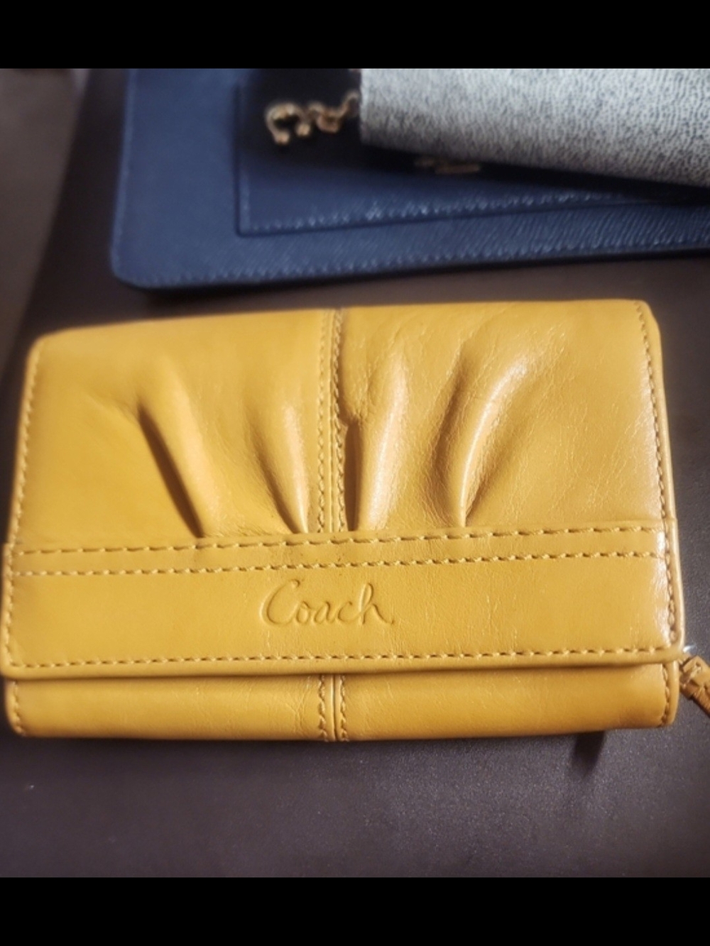 Coach Mustard Yellow Leather Trifold Wallet - Picture 13 of 14
